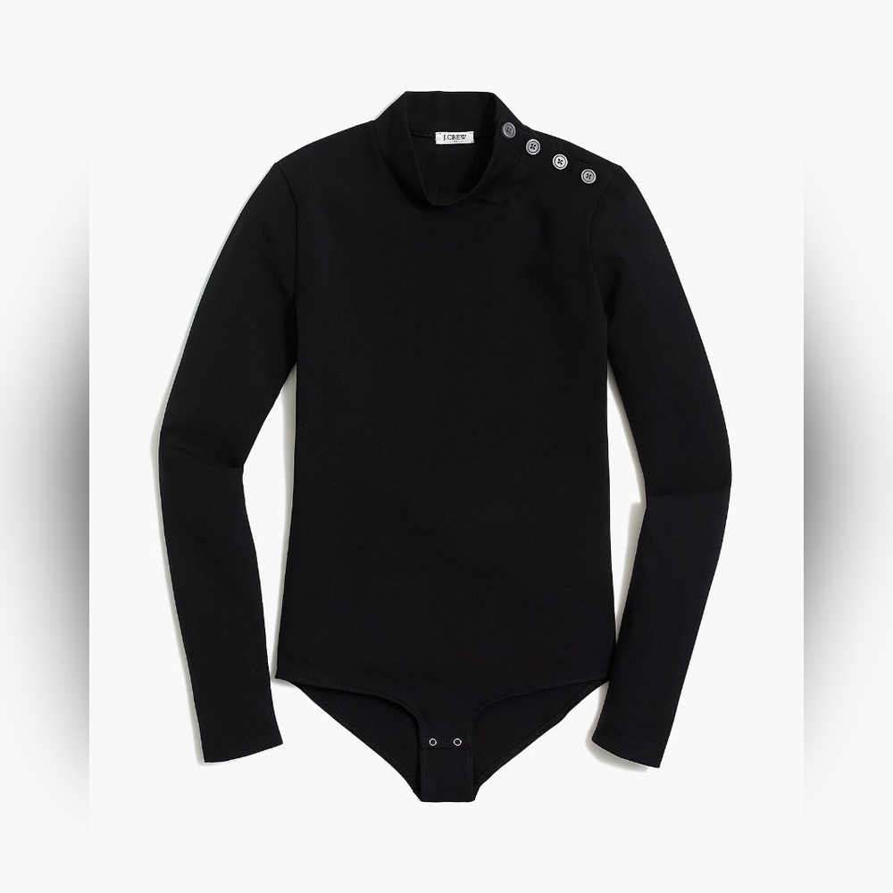 J. Crew Factory Black Button-Shoulder Mock Neck Bodysuit